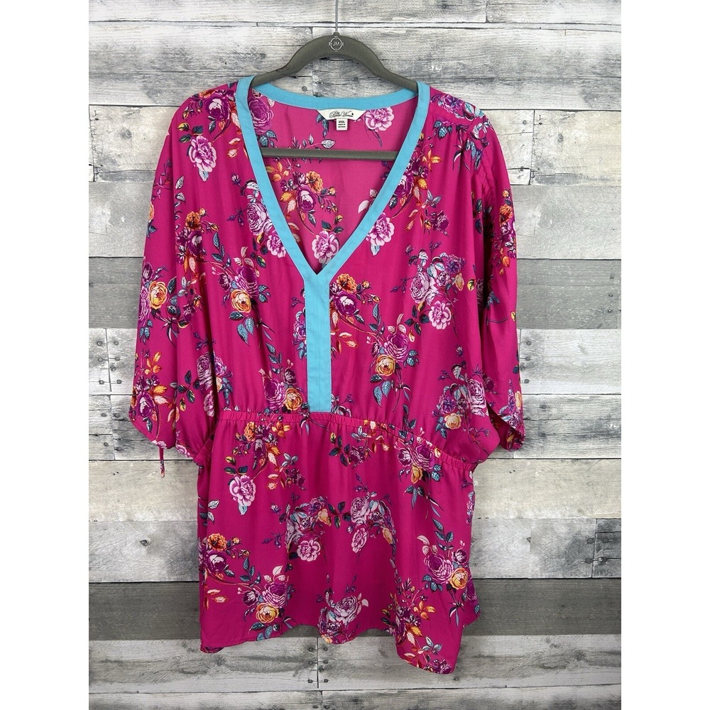 PIONEER WOMAN PULLOVER 3/4 SLEEVE PINK TOP WITH TIES ELASTIC WAIST SZ 3XL